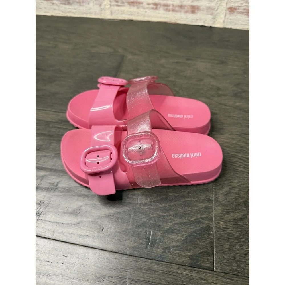 Mini Melissa Girls' Pink Strappy Sandals Slides Size 11 Cozy Slide